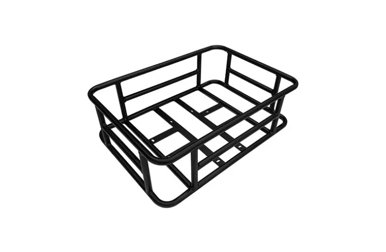 Heybike Large Rear Basket — Hollowed-out Bottom — manufacturer photograph; Manufacturer SKU EB-BASKET-B