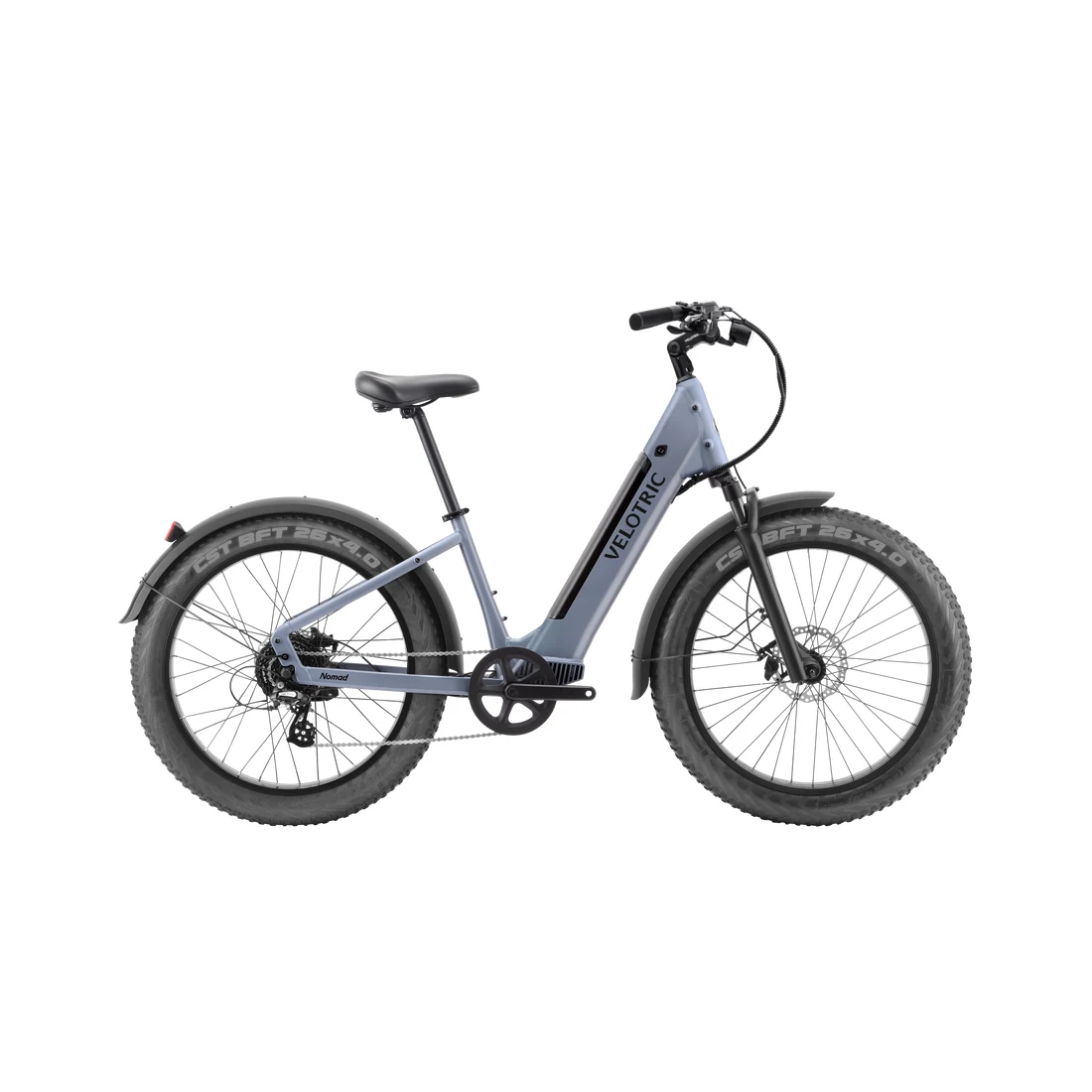 Velotric Nomad 1 Plus Ebike — Step-Thru / Indigo Gray — manufacturer photograph; Manufacturer variant ID 41805979025591